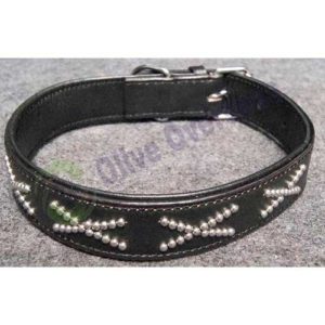 `buy genuine leather soft attractive colorful stylish dog collars with crystals and other decorative motif quality iron zinc brass hardware in different styles of metal finishes available in neck size 30 cm to 70 cm for small medium and large dogs with extra cushioned leather pad giving extra comfort to your pet in decorative motif styling for an attractive collar available in variety of colors negotiable moq depending upon quantum of order offered online