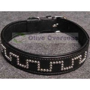buy genuine harness leather dog collar with hand stitched cushioned padding for a comfortable soft grip brass buckles welded joint dee rings available in a variety of colors and sizes as per request moq as low as 50-100 pcs depending upon total order quantity also available with plastic individual hangers with or without branding or bar codes oem services welcome available online