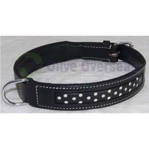 buy genuine leather soft colorful stylish dog collars with crystals and other decorative motif quality iron brass hardware available in neck size 30cm to 70cm for medium and large dogs with cushioned leather pad giving extra comfort to your pet decorative motif styling for a good looking attractive collar available in a variety of colors with negotiable moq depending upon quantum of order offered online